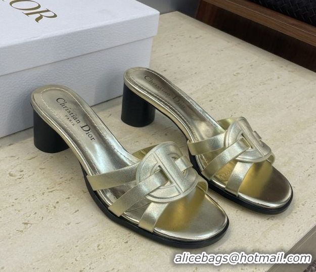 Luxurious Dior D-Club Heeled Slides Sandal 6cm in Calfskin Leather Gold DR121701 1217011
