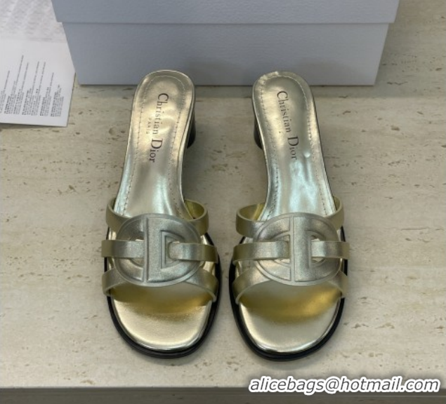 Luxurious Dior D-Club Heeled Slides Sandal 6cm in Calfskin Leather Gold DR121701 1217011