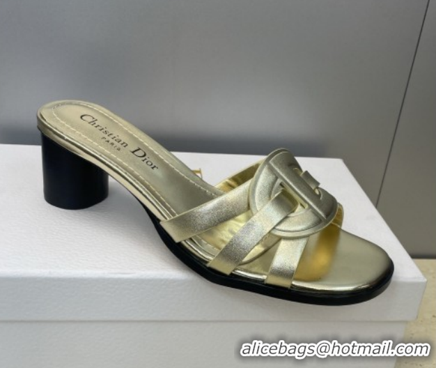 Luxurious Dior D-Club Heeled Slides Sandal 6cm in Calfskin Leather Gold DR121701 1217011