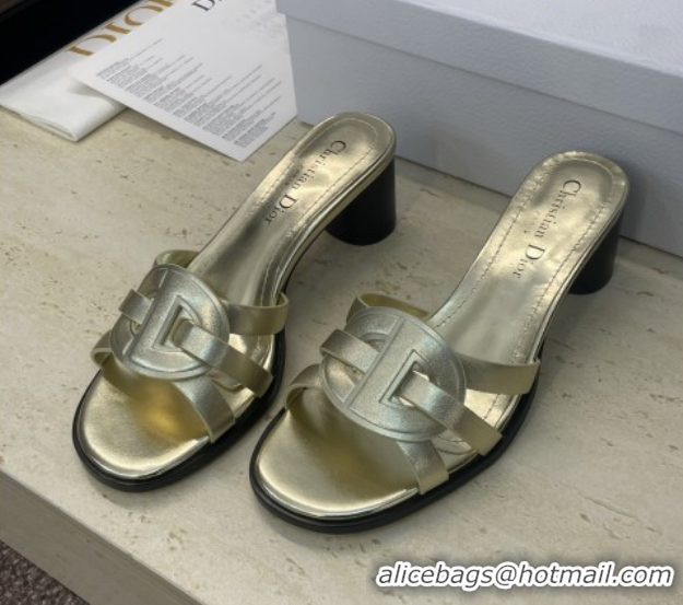 Luxurious Dior D-Club Heeled Slides Sandal 6cm in Calfskin Leather Gold DR121701 1217011