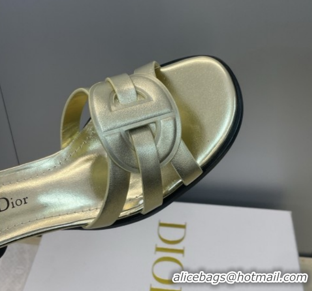 Luxurious Dior D-Club Heeled Slides Sandal 6cm in Calfskin Leather Gold DR121701 1217011