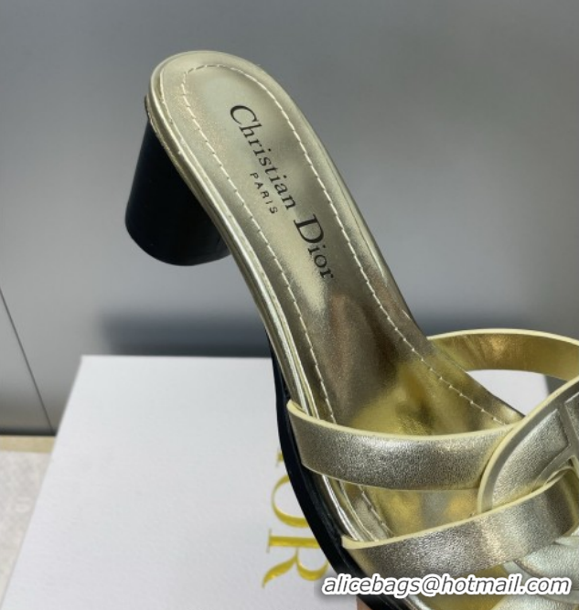 Luxurious Dior D-Club Heeled Slides Sandal 6cm in Calfskin Leather Gold DR121701 1217011