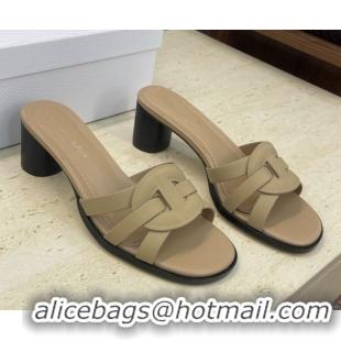 Good Looking Dior D-Club Heeled Slides Sandal 6cm in Calfskin Leather Beige DR121701 1217014