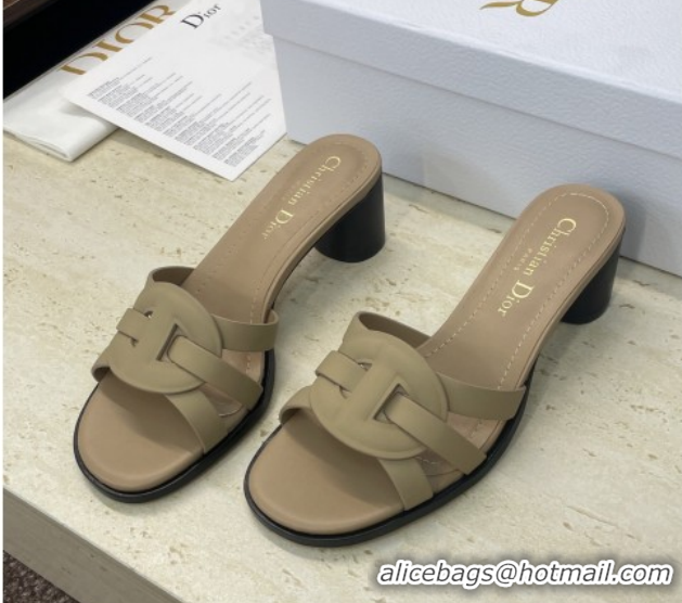 Good Looking Dior D-Club Heeled Slides Sandal 6cm in Calfskin Leather Beige DR121701 1217014