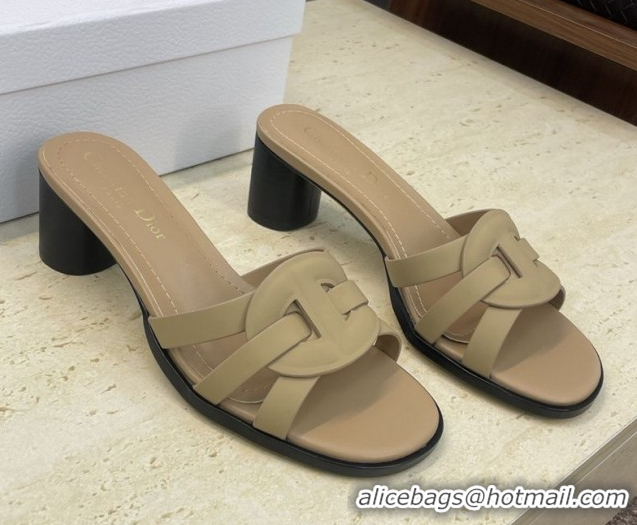 Good Looking Dior D-Club Heeled Slides Sandal 6cm in Calfskin Leather Beige DR121701 1217014