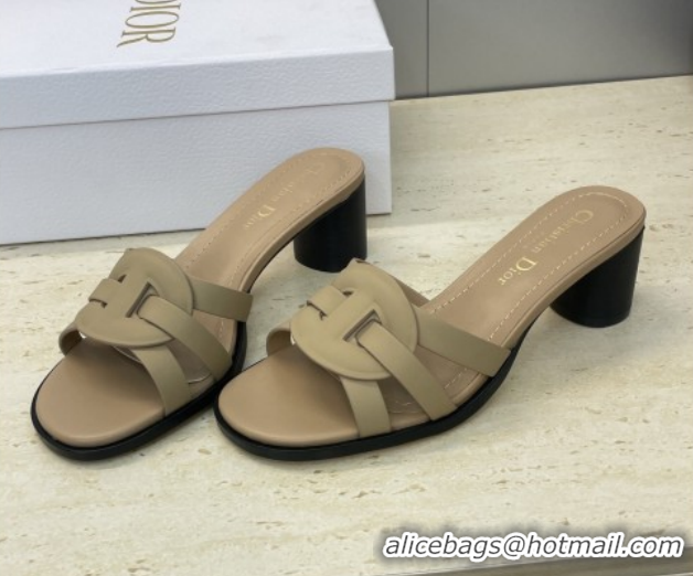 Good Looking Dior D-Club Heeled Slides Sandal 6cm in Calfskin Leather Beige DR121701 1217014