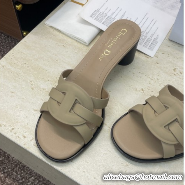 Good Looking Dior D-Club Heeled Slides Sandal 6cm in Calfskin Leather Beige DR121701 1217014