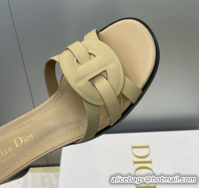 Good Looking Dior D-Club Heeled Slides Sandal 6cm in Calfskin Leather Beige DR121701 1217014