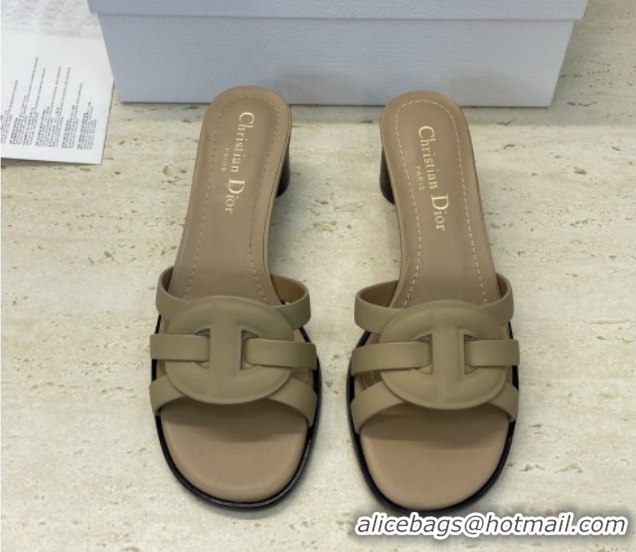 Good Looking Dior D-Club Heeled Slides Sandal 6cm in Calfskin Leather Beige DR121701 1217014