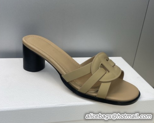 Good Looking Dior D-Club Heeled Slides Sandal 6cm in Calfskin Leather Beige DR121701 1217014