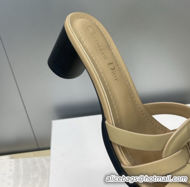 Good Looking Dior D-Club Heeled Slides Sandal 6cm in Calfskin Leather Beige DR121701 1217014