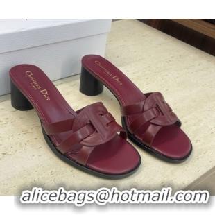 Top Grade Dior D-Club Heeled Slides Sandal 6cm in Calfskin Leather Dark Burgundy DR121701 1217015