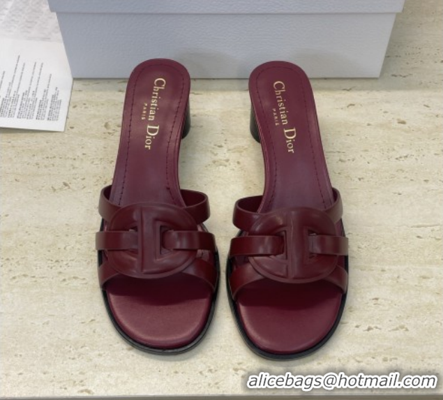 Top Grade Dior D-Club Heeled Slides Sandal 6cm in Calfskin Leather Dark Burgundy DR121701 1217015