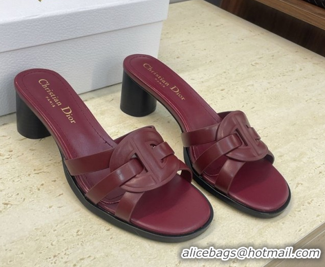 Top Grade Dior D-Club Heeled Slides Sandal 6cm in Calfskin Leather Dark Burgundy DR121701 1217015