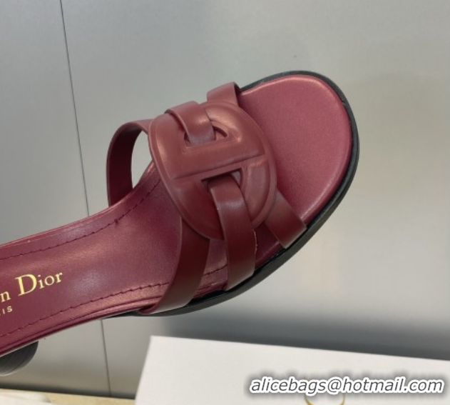 Top Grade Dior D-Club Heeled Slides Sandal 6cm in Calfskin Leather Dark Burgundy DR121701 1217015