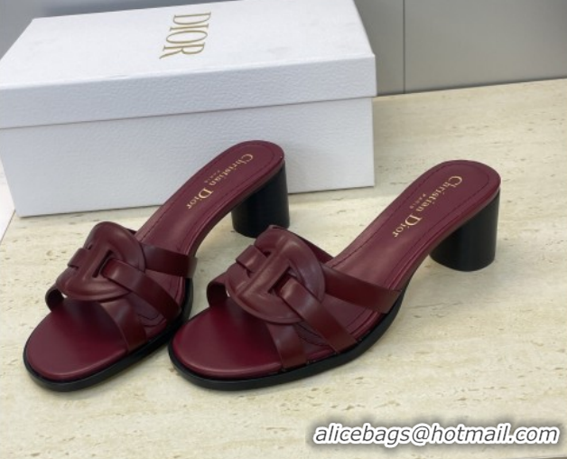Top Grade Dior D-Club Heeled Slides Sandal 6cm in Calfskin Leather Dark Burgundy DR121701 1217015