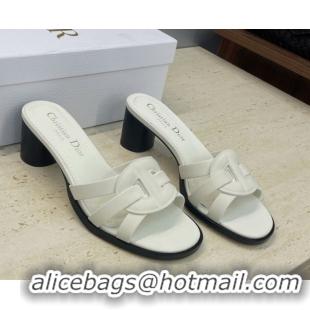 Low Cost Dior D-Club Heeled Slides Sandal 6cm in Calfskin Leather White DR121701 1217016