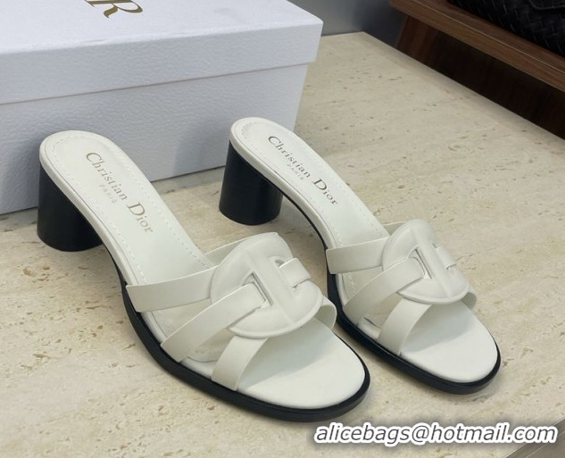 Low Cost Dior D-Club Heeled Slides Sandal 6cm in Calfskin Leather White DR121701 1217016