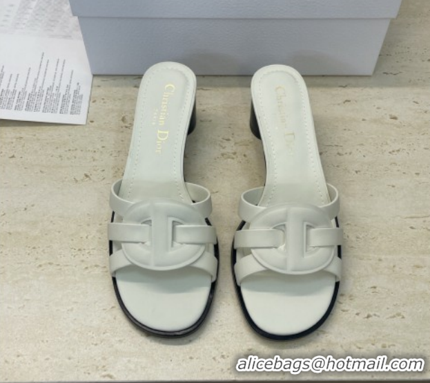 Low Cost Dior D-Club Heeled Slides Sandal 6cm in Calfskin Leather White DR121701 1217016