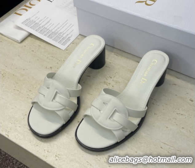 Low Cost Dior D-Club Heeled Slides Sandal 6cm in Calfskin Leather White DR121701 1217016