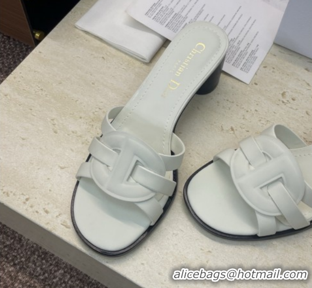 Low Cost Dior D-Club Heeled Slides Sandal 6cm in Calfskin Leather White DR121701 1217016