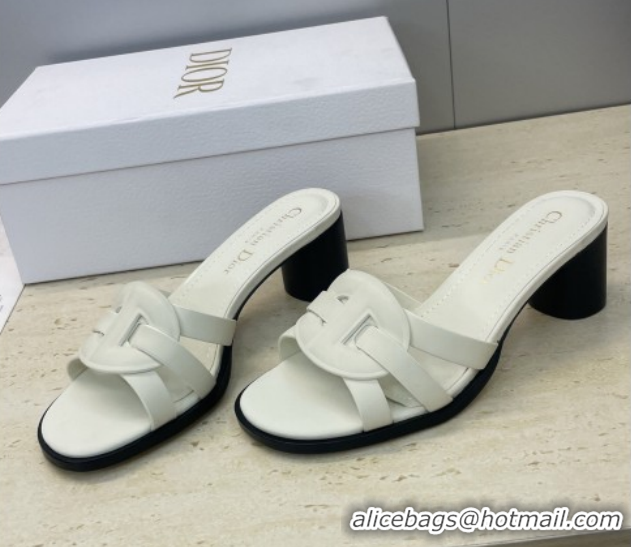 Low Cost Dior D-Club Heeled Slides Sandal 6cm in Calfskin Leather White DR121701 1217016