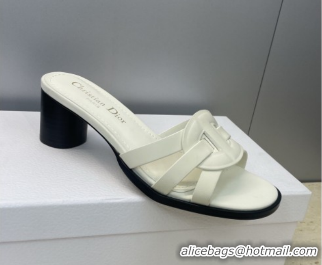 Low Cost Dior D-Club Heeled Slides Sandal 6cm in Calfskin Leather White DR121701 1217016