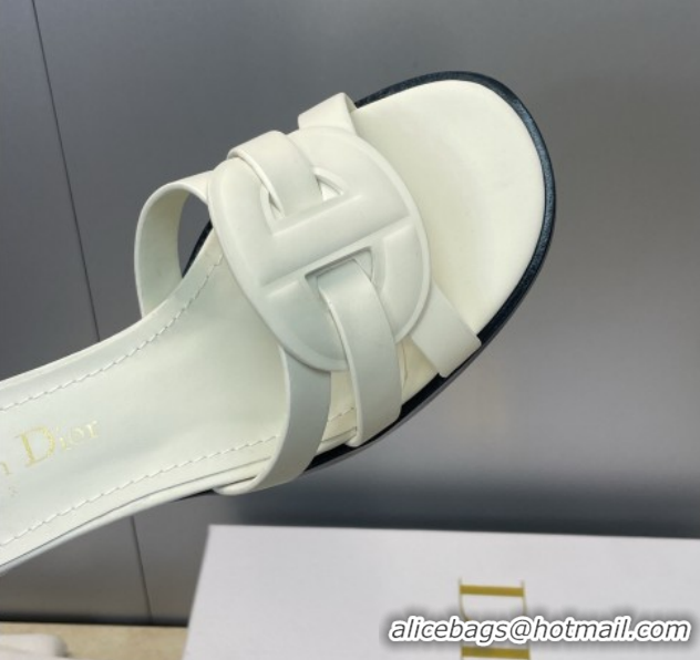 Low Cost Dior D-Club Heeled Slides Sandal 6cm in Calfskin Leather White DR121701 1217016