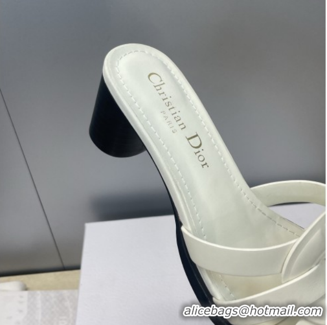 Low Cost Dior D-Club Heeled Slides Sandal 6cm in Calfskin Leather White DR121701 1217016