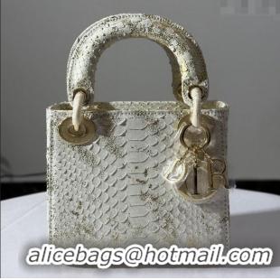 Luxury Discount Dior Mini Lady Dior Bag in Python Leather D123004 White/Gold 2025