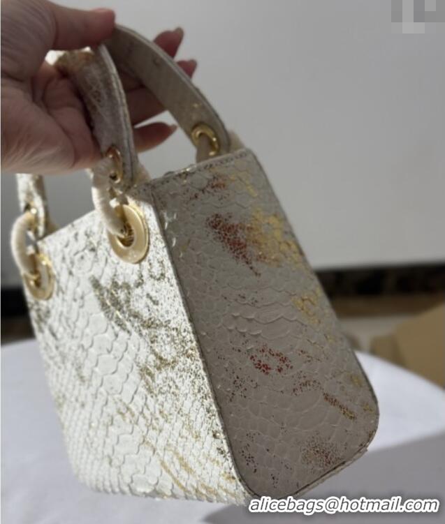 Luxury Discount Dior Mini Lady Dior Bag in Python Leather D123004 White/Gold 2025