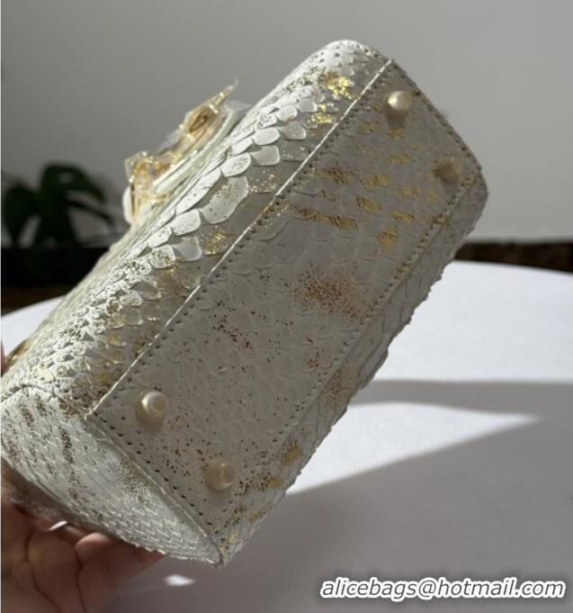 Luxury Discount Dior Mini Lady Dior Bag in Python Leather D123004 White/Gold 2025