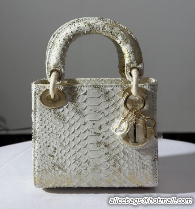 Luxury Discount Dior Mini Lady Dior Bag in Python Leather D123004 White/Gold 2025