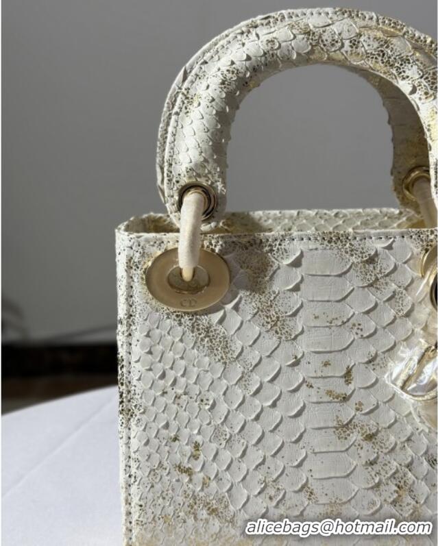 Luxury Discount Dior Mini Lady Dior Bag in Python Leather D123004 White/Gold 2025