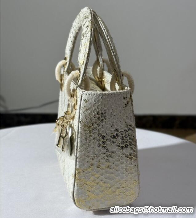 Luxury Discount Dior Mini Lady Dior Bag in Python Leather D123004 White/Gold 2025