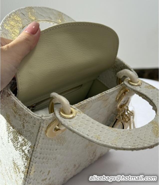 Luxury Discount Dior Mini Lady Dior Bag in Python Leather D123004 White/Gold 2025