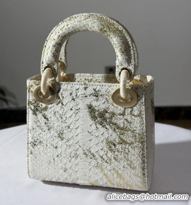 Luxury Discount Dior Mini Lady Dior Bag in Python Leather D123004 White/Gold 2025