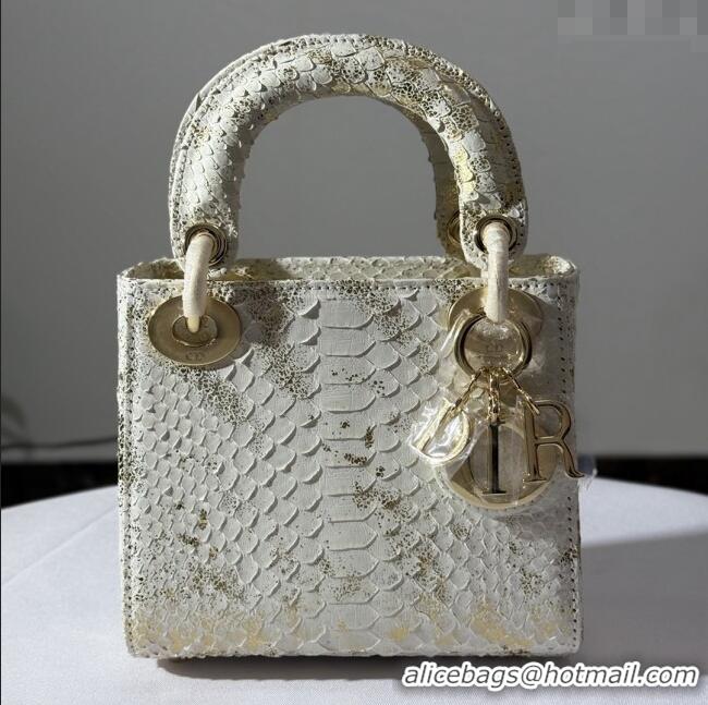 Luxury Discount Dior Mini Lady Dior Bag in Python Leather D123004 White/Gold 2025