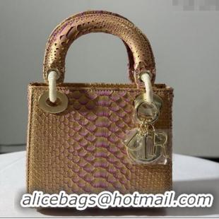 Grade Design Dior Mini Lady Dior Bag in Python Leather D123005 Brown/Rosy 2025