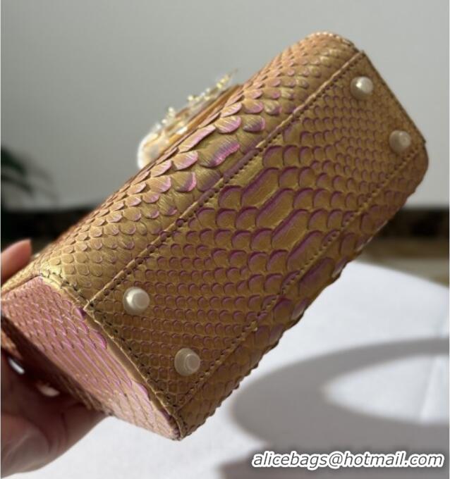 Grade Design Dior Mini Lady Dior Bag in Python Leather D123005 Brown/Rosy 2025