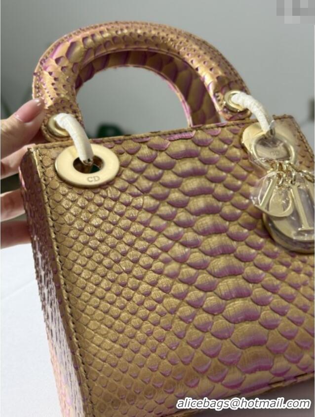 Grade Design Dior Mini Lady Dior Bag in Python Leather D123005 Brown/Rosy 2025