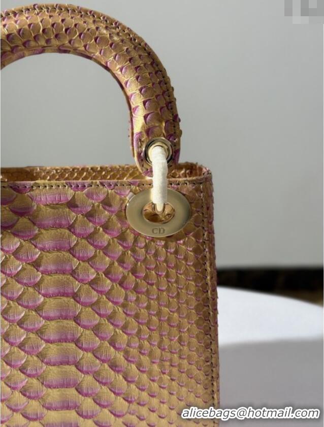 Grade Design Dior Mini Lady Dior Bag in Python Leather D123005 Brown/Rosy 2025