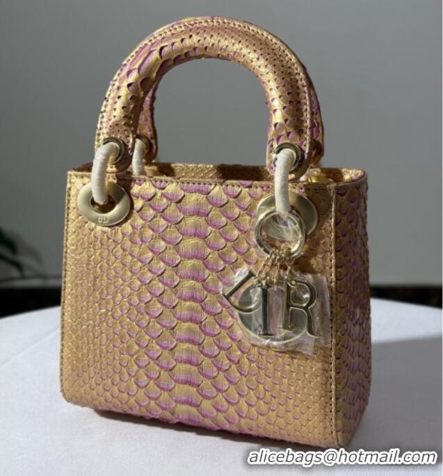 Grade Design Dior Mini Lady Dior Bag in Python Leather D123005 Brown/Rosy 2025