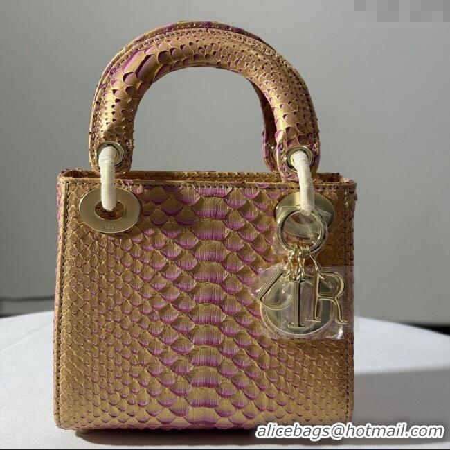 Grade Design Dior Mini Lady Dior Bag in Python Leather D123005 Brown/Rosy 2025