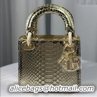 Luxury Discount Dior Mini Lady Dior Bag in Python Leather D123007 Gold 2025