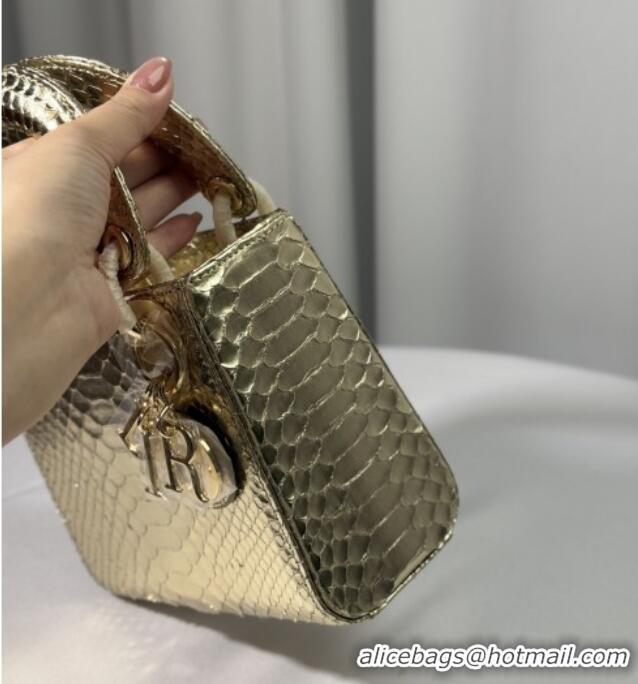 Luxury Discount Dior Mini Lady Dior Bag in Python Leather D123007 Gold 2025