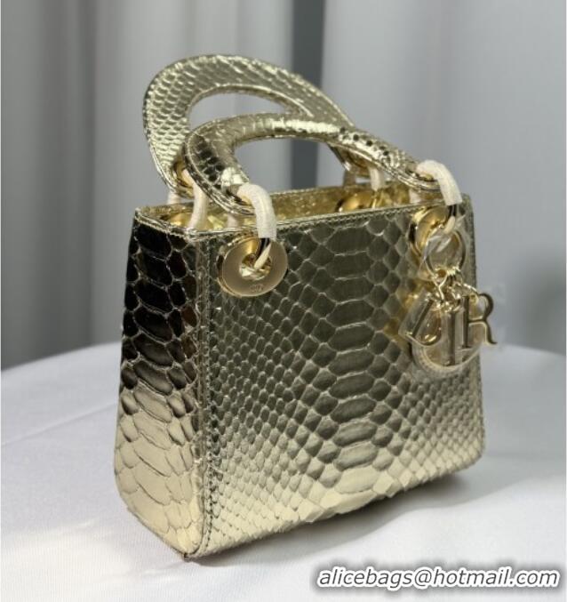Luxury Discount Dior Mini Lady Dior Bag in Python Leather D123007 Gold 2025