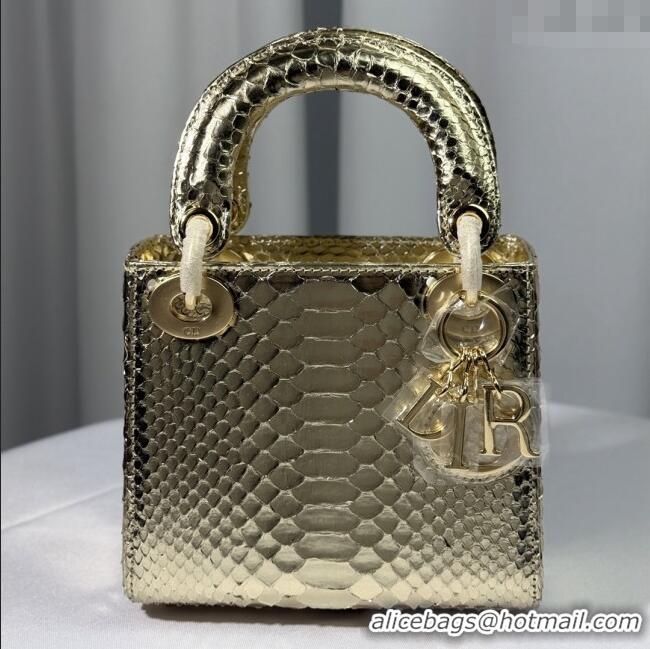 Luxury Discount Dior Mini Lady Dior Bag in Python Leather D123007 Gold 2025