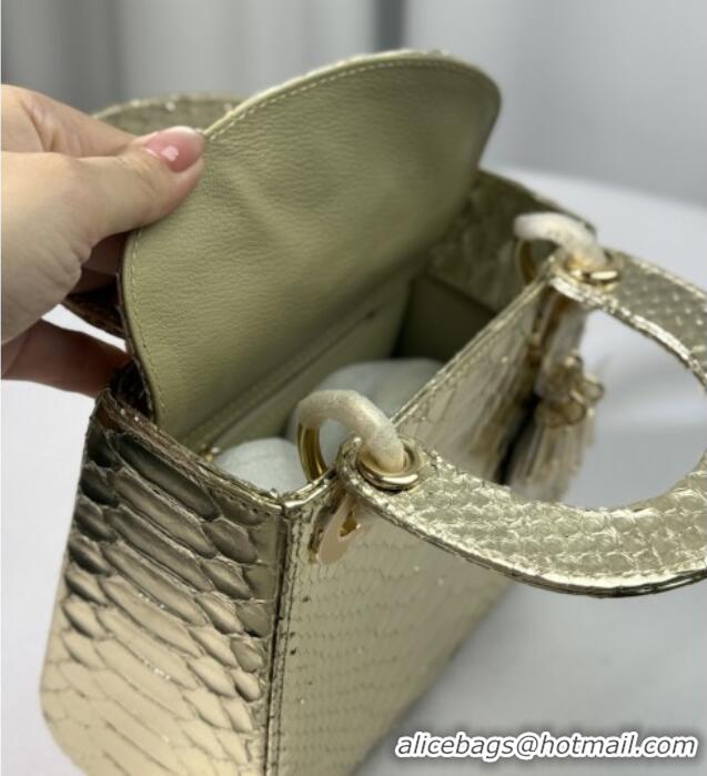 Luxury Discount Dior Mini Lady Dior Bag in Python Leather D123007 Gold 2025