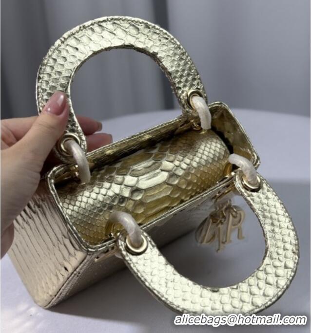 Luxury Discount Dior Mini Lady Dior Bag in Python Leather D123007 Gold 2025